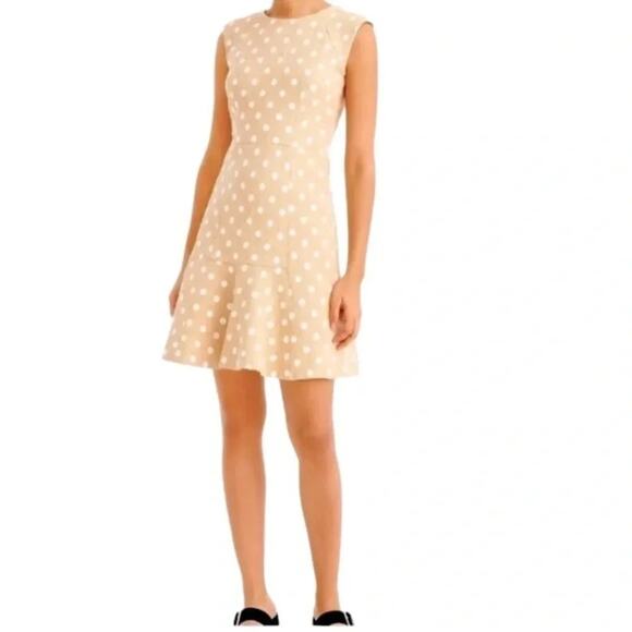 J.CREW MARCY POLKA-DOT EMBROIDERED TWEED MINI DRESS IN CAMEL Size 8 NWOT - Picture 4 of 13